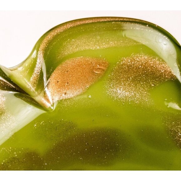 Creation Vimax Decorative Art Glass Bowl Italy, MCM, Green Gold Sparkle Dish - Picture 14 of 15